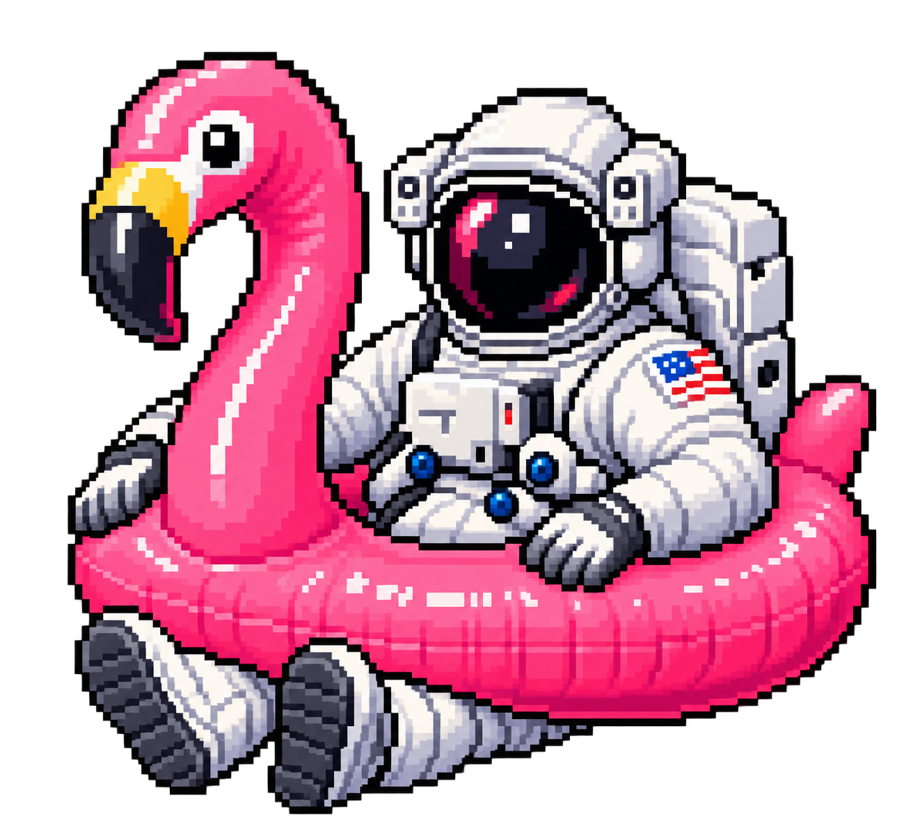 astronauta sentado na boia de flamingo